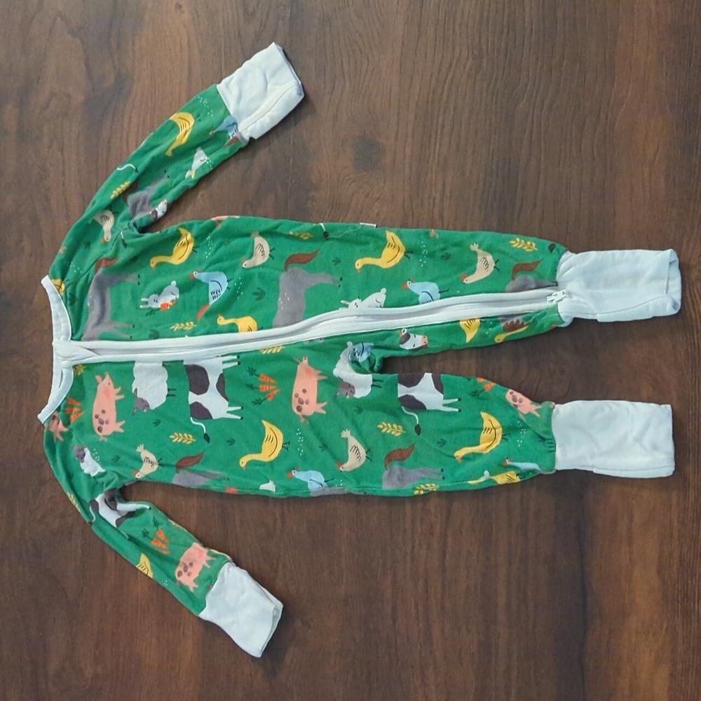 Little Sleepies Green Farm Animal Zipper Pajama Set